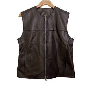 GENUINE black leather vest zip up bikercore riding clothing sleeveless size 6